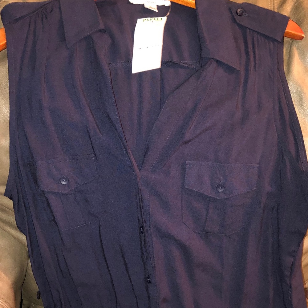 Papaya Navy Sleeveless Button Down Dress